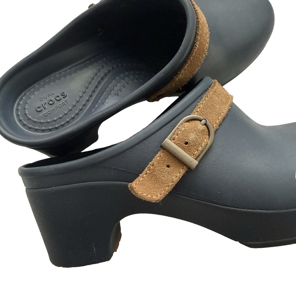 Crocs Sarah Clog Heeled Mule Shoe Women US 5 M EU 35.5 Blue Comfort Platform - Picture 4 of 8